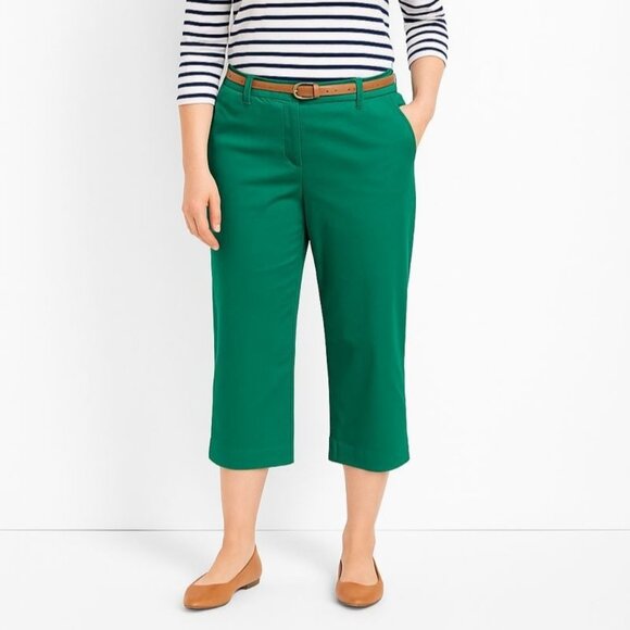 Talbots Womens Chelsea Cropped Pants Green Stretch Twill Straight Leg Petite 4P - Picture 1 of 12